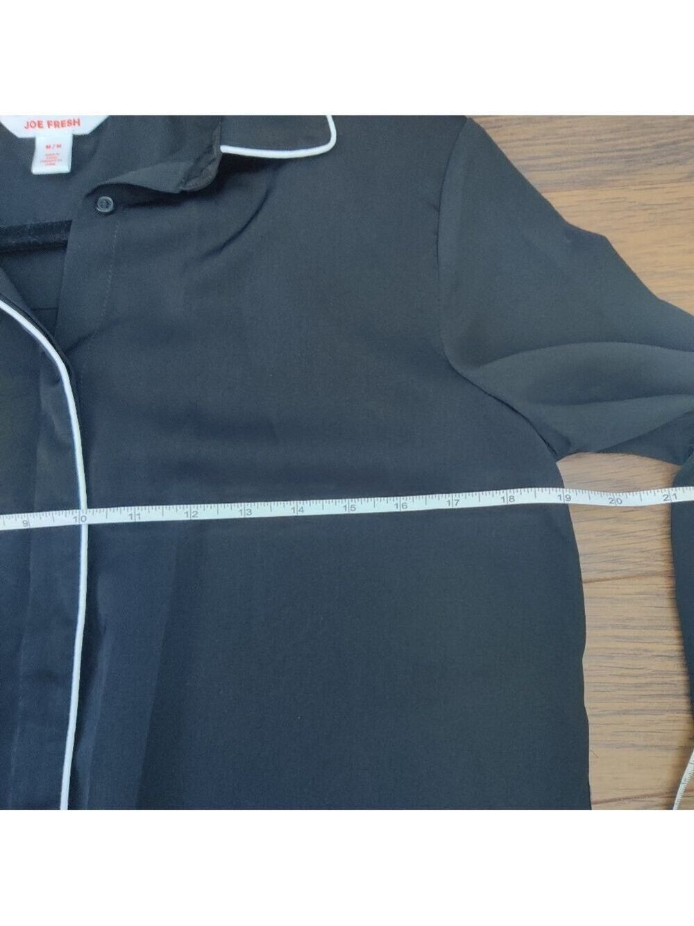 *Joe Fresh Black Satin Pajama Top White Piping Button Down Size M - Picture 6 of 7